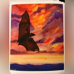 Bat at Sunset –  Signed Giclée Art Print | Mountain Wall Art